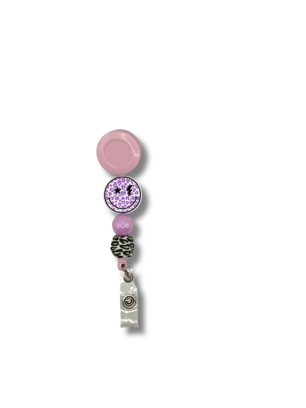 Purple Leopard Smiley Badge Reel